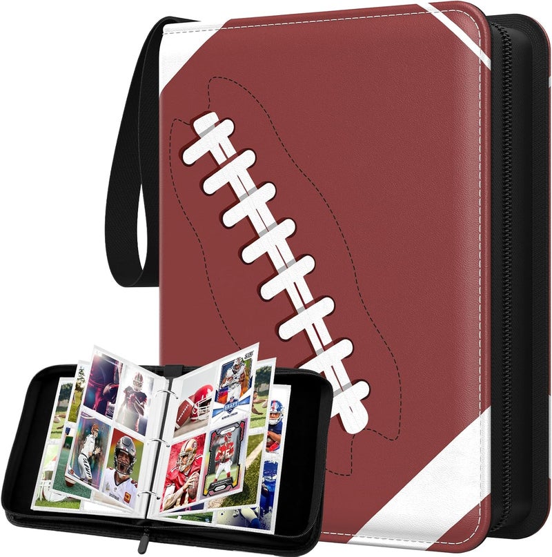 lanfrom Trading Card Binder with Sleeves, 4-Pocket Football Card Binder Premium 440 Double Sided Pocket PU Card Collection Binder, Display Case with Football Card Sleeves Card Holder Protectors Set - Image 1